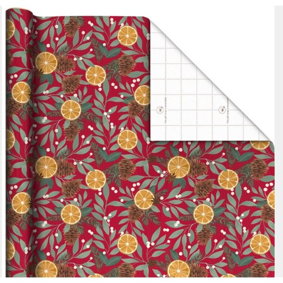 Hallmark Wrapping Paper Christmas Pinecones & Mistletoe Red 22.5 sq ft Roll Gift - Picture 2 of 6